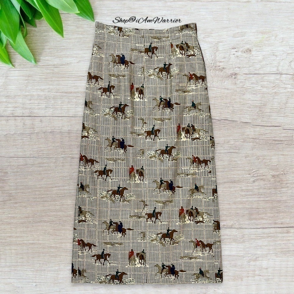 Rare vintage equestrian hunting dog button front houndstooth skirt *iamwarrior - Picture 7 of 13